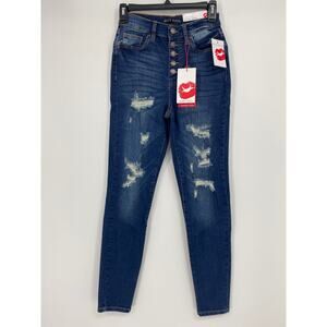 Hot Kiss Womens Blue Denim Skinny Ankle Distressed Button Fly Jeans NEW Size 3